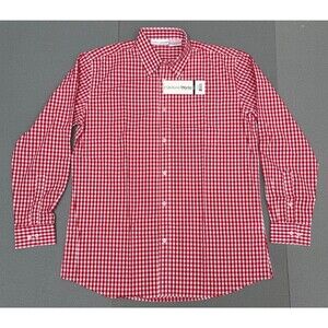 Uniform Works Men's Button Up Long Sleeve Shirt, Red Plaid ,Size L